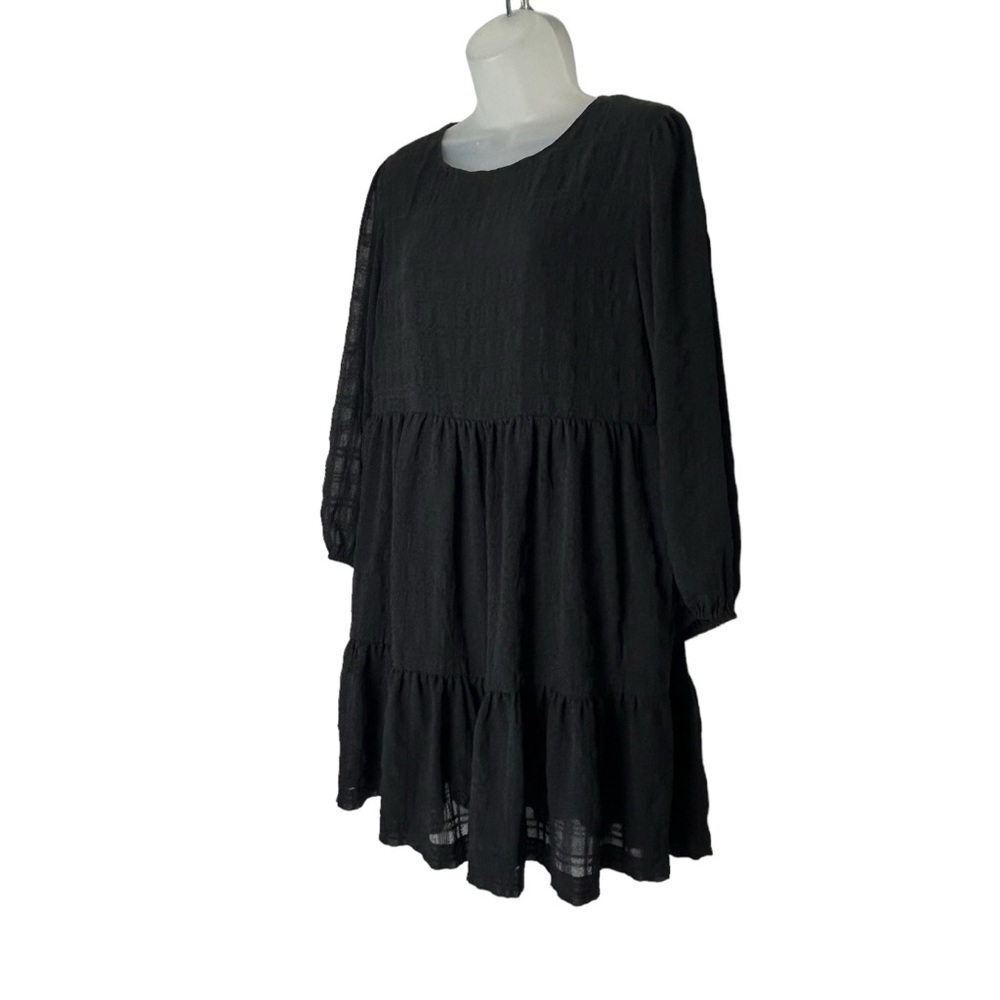MADEWELL Size 14 NWT Black Puff Sleeve Ruffle Hem Tiered Mini Dress‎ - Picture 3 of 11